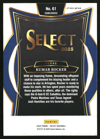 Kumar Rocker 2025 Panini Select #61 Silver Prizms RC