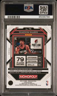 Shaedon Sharpe #74 2022 Panini Prizm Monopoly PSA 9 Red Money Shimmer