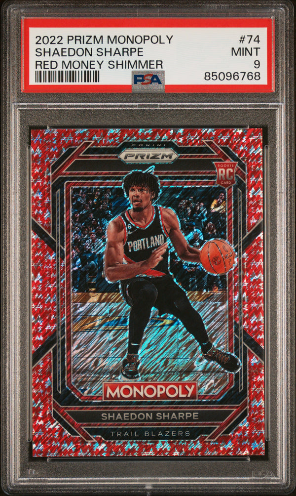 Shaedon Sharpe #74 2022 Panini Prizm Monopoly PSA 9 Red Money Shimmer