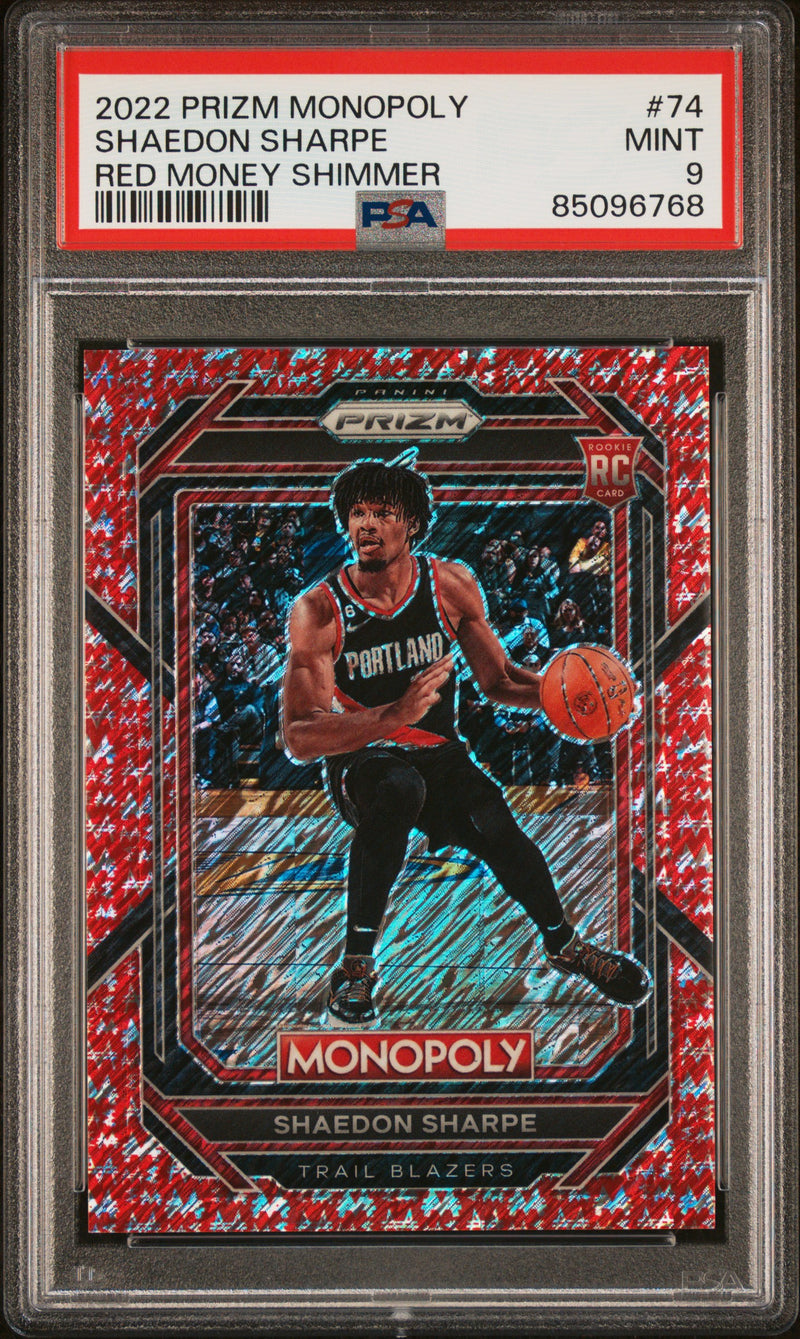 Shaedon Sharpe #74 2022 Panini Prizm Monopoly PSA 9 Red Money Shimmer