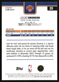 Jalen Brunson 2025-26 Topps Chrome Update #20 Image Variation- Speckle