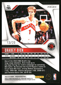 Gradey Dick 2024-25 Panini Prizm #205 Prizms Fast Break Bronze SN