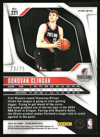 Donovan Clingan 2024-25 Panini Prizm #221 Prizms Fast Break Purple SN