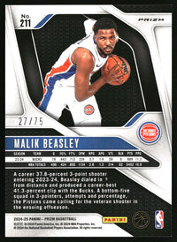 Malik Beasley 2024-25 Panini Prizm #211 Prizms Fast Break Purple SN