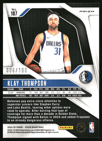 Klay Thompson 2024-25 Panini Prizm #107 Prizms Fast Break Red SN