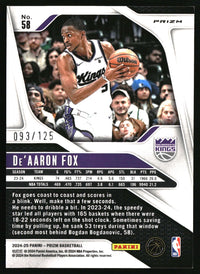 De'Aaron Fox 2024-25 Panini Prizm #58 Prizms Fast Break Orange SN