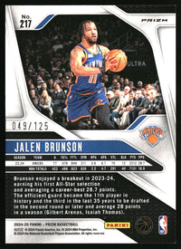 Jalen Brunson 2024-25 Panini Prizm #217 Prizms Fast Break Orange SN