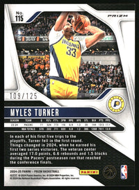 Myles Turner 2024-25 Panini Prizm #115 Prizms Fast Break Orange SN