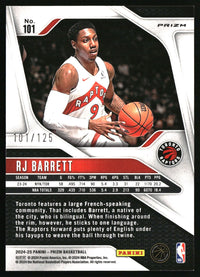 RJ Barrett 2024-25 Panini Prizm #101 Prizms Fast Break Orange SN