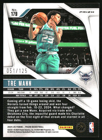 Tre Mann 2024-25 Panini Prizm #179 Prizms Fast Break Orange SN