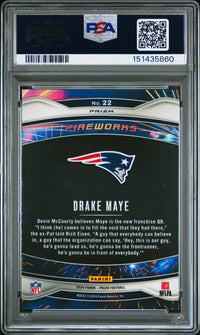 Drake Maye #22 2024 Panini Prizm Fireworks PSA 9 Fireworks-Green Ice