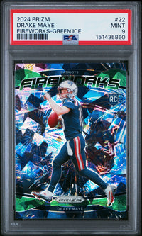 Drake Maye #22 2024 Panini Prizm Fireworks PSA 9 Fireworks-Green Ice