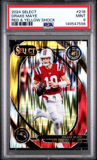 Drake Maye #218 2024 Panini Select PSA 9 Red & Yellow Shock