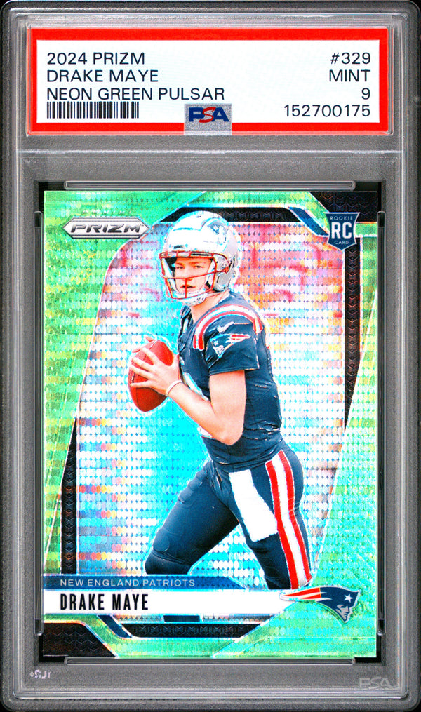 Drake Maye #329 2024 Panini Prizm PSA 9 Neon Green Pulsar