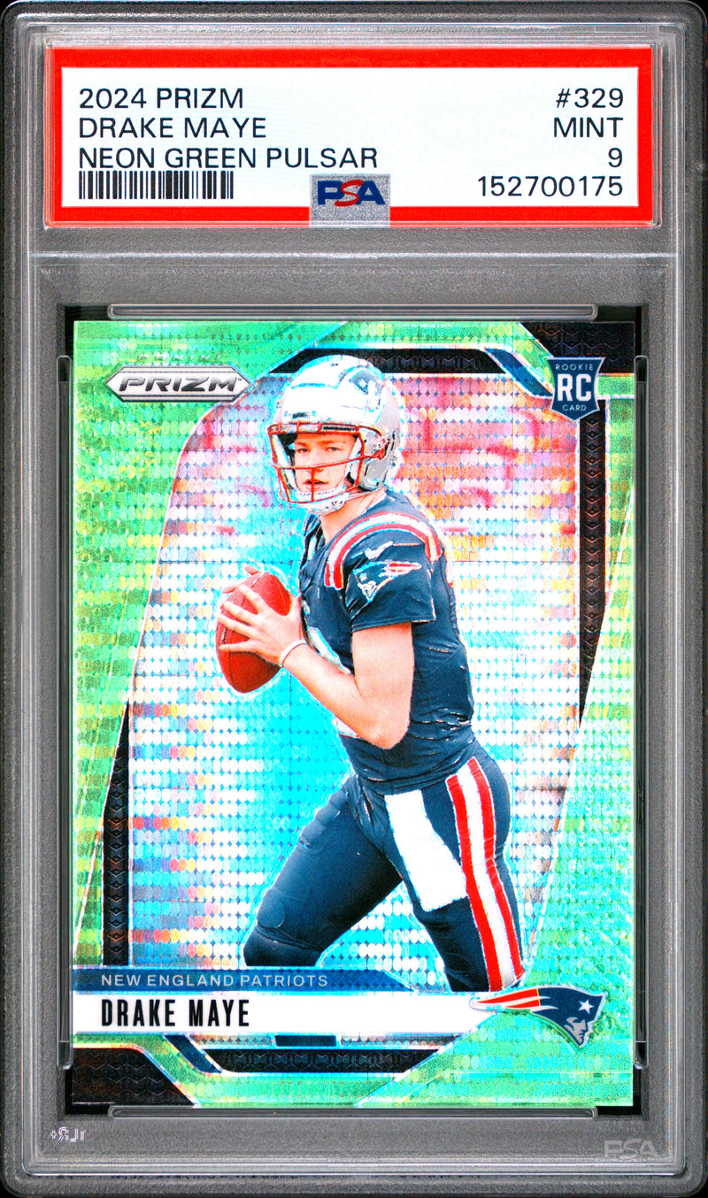 Drake Maye #329 2024 Panini Prizm PSA 9 Neon Green Pulsar