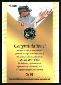 Mark McGwire 2024 Press Pass Authentics Crystal Light Blue #PP-MM1 SN, AU