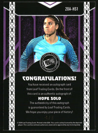 Hope Solo 2024 Leaf Press Pass Autographs Shimmer Orange #20A-HS1 SN