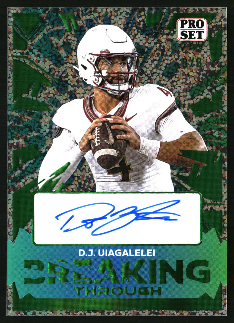 D.J. Uiagalelei 2024 Pro Set Pure #BT-DJU Breaking Through Green Sparkle SN, AU