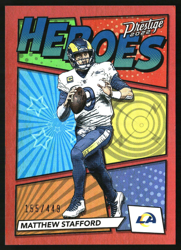 Matthew Stafford 2022 Panini Prestige #H-7 Heroes Xtra Points Red SN
