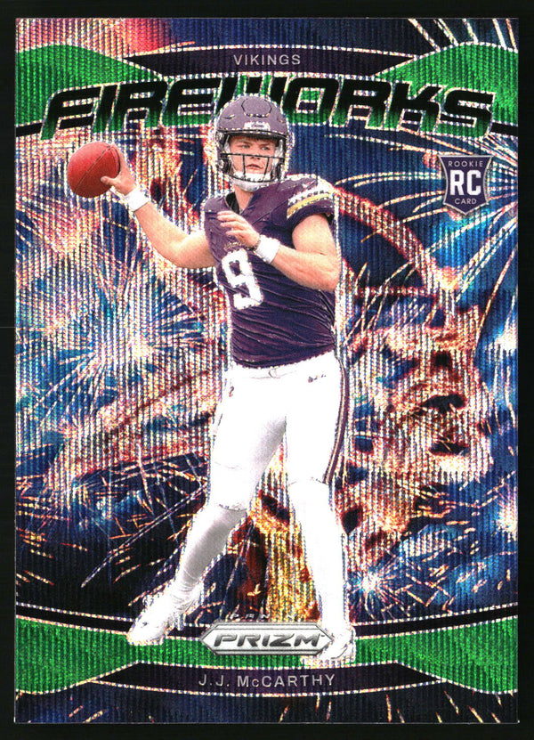 J.J. McCarthy 2024 Panini Prizm #18 Fireworks Green Wave Prizm