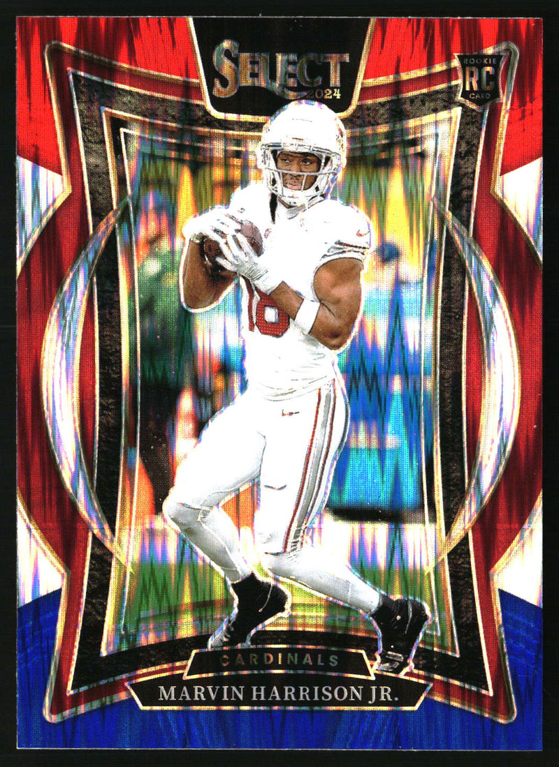 Marvin Harrison Jr. 2024 Panini Select #28 Red & Blue Prizm Shock RC