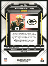 Christian Watson 2022 Panini Prizm #314 Orange Ice RC