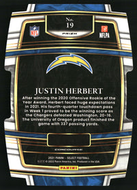Justin Herbert 2021 Panini Select #19 Red and Blue Prizm Die Cut