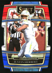 Justin Herbert 2021 Panini Select #19 Red and Blue Prizm Die Cut