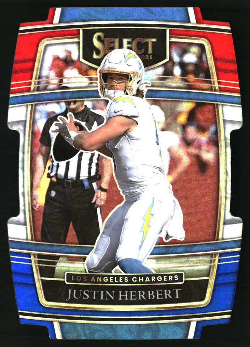 Justin Herbert 2021 Panini Select #19 Red and Blue Prizm Die Cut