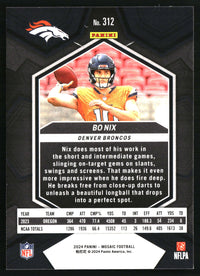 Bo Nix 2024 Panini Mosaic #312 RC