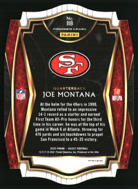 Joe Montana 2020 Panini Select #118 Tri-Color Prizm Die Cut