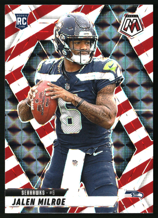 Jalen Milroe 2025 Panini Mosaic #322 Mosaic Red and White Stripe RC
