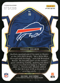 Khalil Shakir 2022 Panini Select #99 Neon Green Prizm Die Cut SN, RC