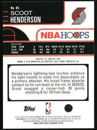 Scoot Henderson 2025-26 Hoops #85 Green Hoops