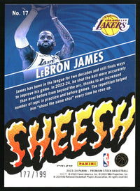 Lebron James 2023-24 Hoops Premium Stock #17 Sheesh Red Seismic Prizm SN