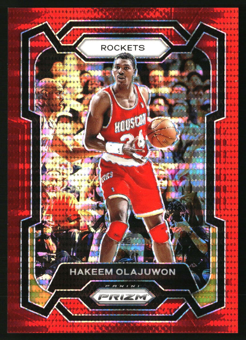 Hakeem Olajuwon 2023-24 Panini Prizm #191 Prizm Red Seismic SN, HOF