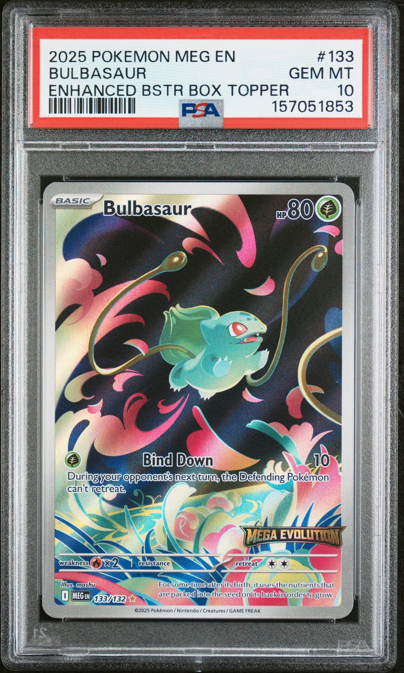 Bulbasaur #133 2025 Pokemon Meg En-Mega Evolution PSA 10 Box Topper