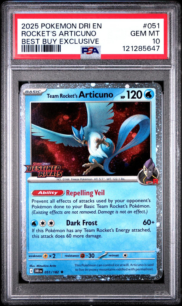 Rocket's Articuno #051 2025 Pokemon Destined Rivals PSA 10 Best Buy Exclusive