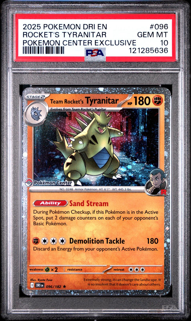 Rocket's Tyranitar #096 2025 Destined Rivals PSA 10 Pokemon Center Exclusive