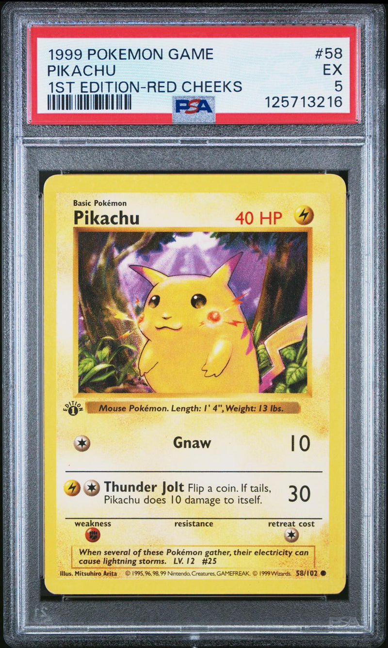 Pikachu #58 1999 Pokemon Game PSA 5 1st Edition-Red Cheeks