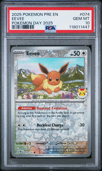 Eevee #074 2025 Pokemon Pre En-Prismatic Evolutions PSA 10 Pokemon Day 2025