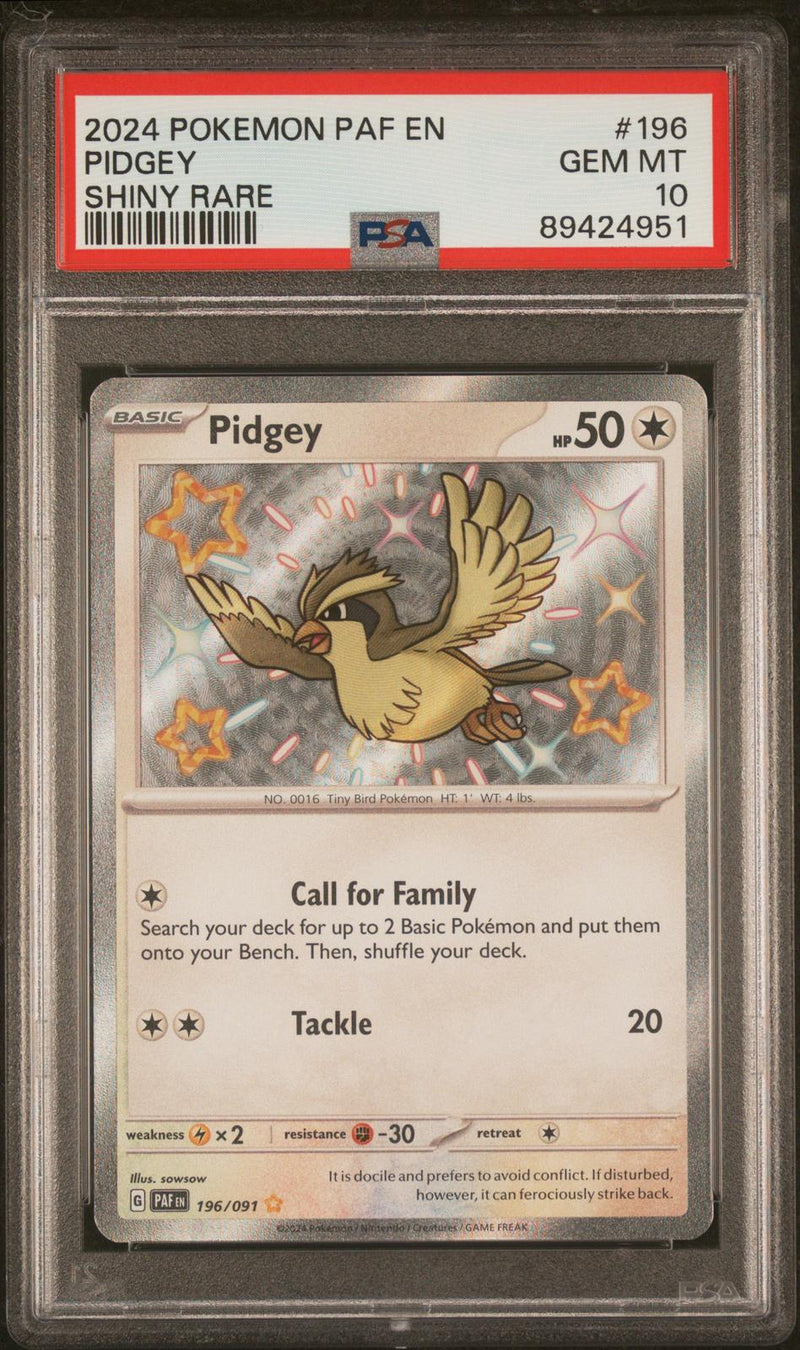 Pidgey #196 2024 Pokemon Paf En-Paldean Fates PSA 10 Shiny Rare