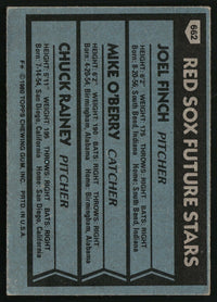 Red Sox Future Stars (Finch/O'Berry/Rainey) 1980 Topps #662 RC