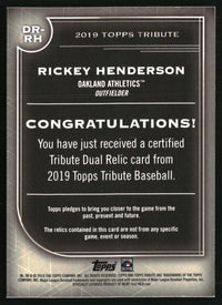 Rickey Henderson 2019 Topps Tribute #DR-RH Single-Player Dual Relics SN, MEM