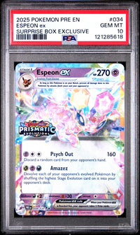 Espeon Ex #034 2025 Pokemon Pre En-Prismatic Evolutions PSA 10 Surprise Box