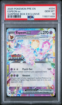 Espeon Ex #034 2025 Pokemon Pre En-Prismatic Evolutions PSA 10 Surprise Box