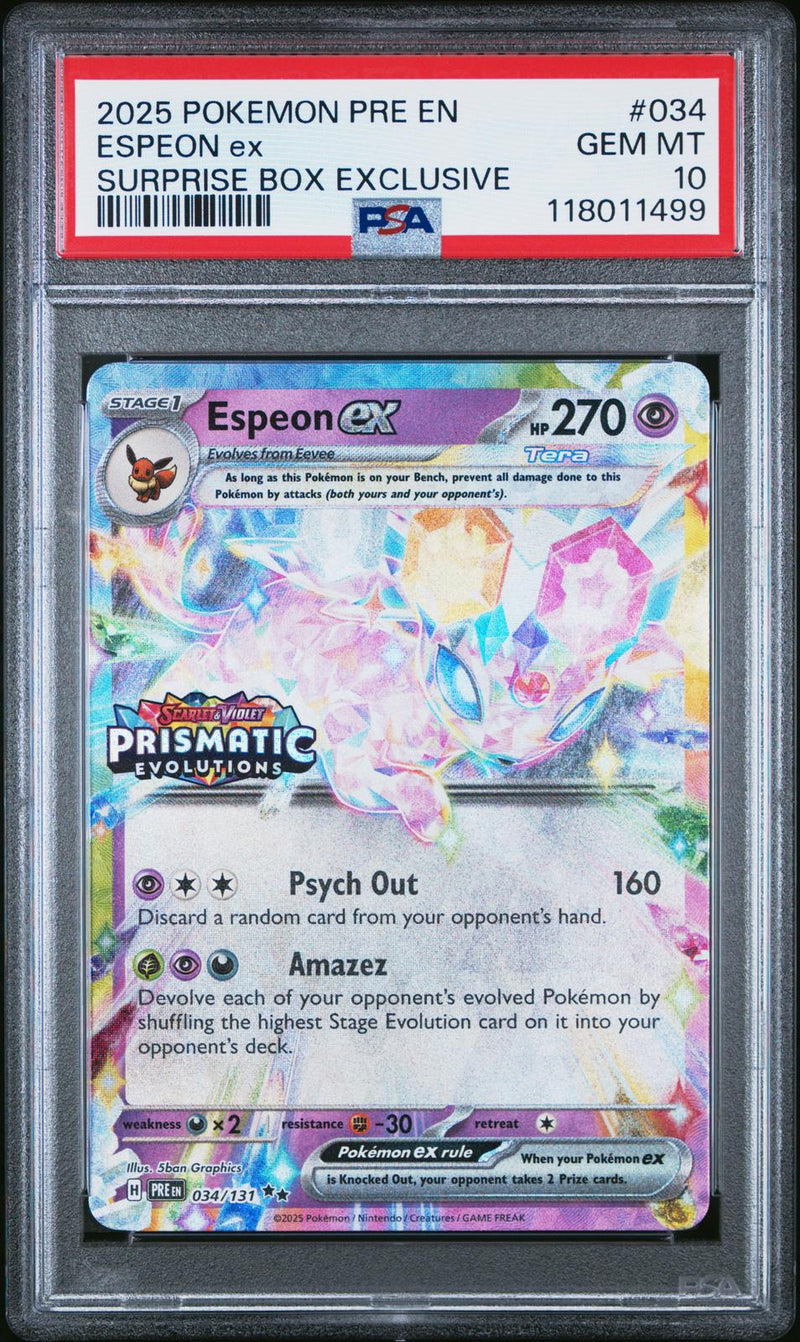 Espeon Ex #034 2025 Pokemon Pre En-Prismatic Evolutions PSA 10 Surprise Box
