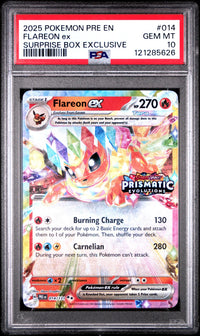 Flareon Ex #014 2025 Pokemon Pre En-Prismatic Evolutions PSA 10 Surprise Box