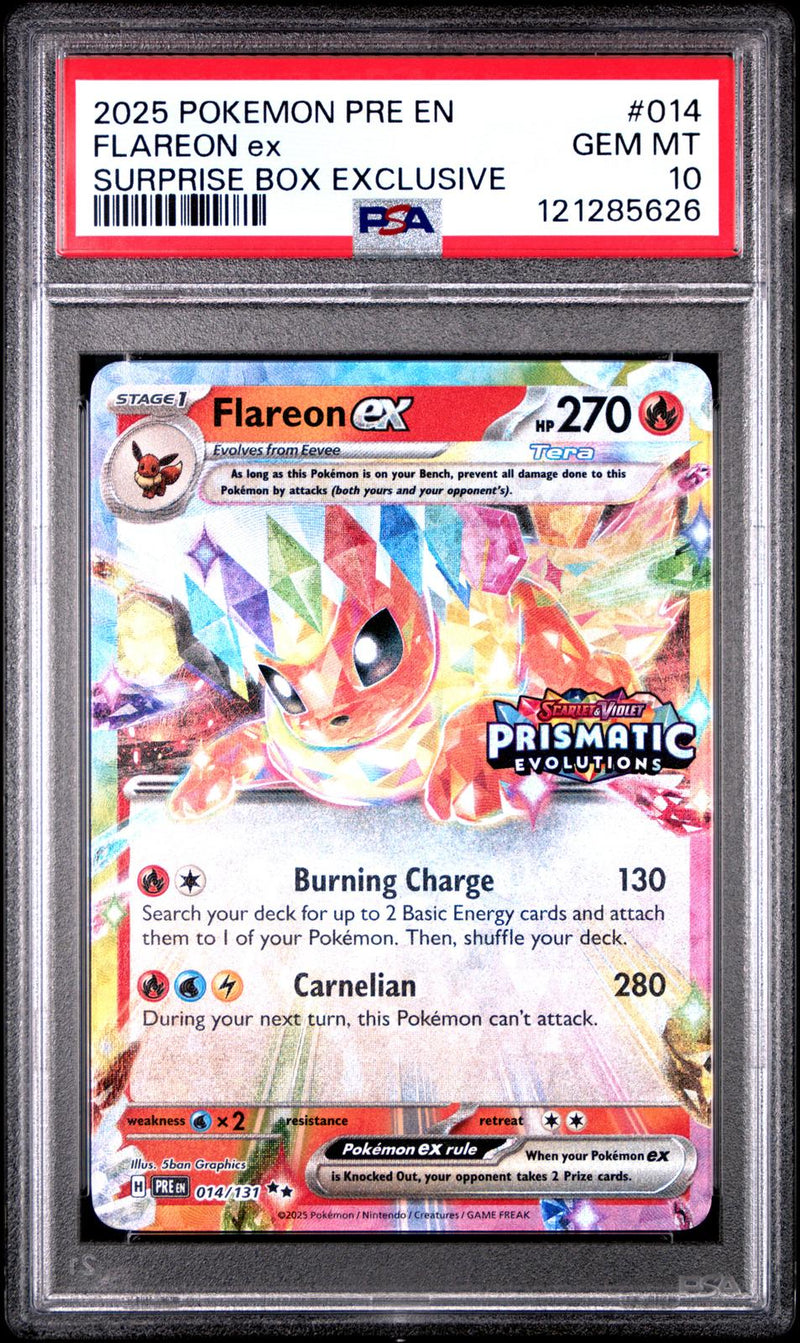 Flareon Ex #014 2025 Pokemon Pre En-Prismatic Evolutions PSA 10 Surprise Box