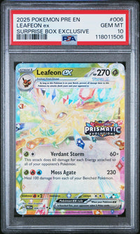 Leafeon Ex #006 2025 Pokemon Pre En-Prismatic Evolutions PSA 10 Surprise Box